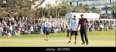 San Diego, USA. 25. Januar, 2018. Tiger Woods lächelt während der Farmers Insurance Open in San Diego, Kalifornien am Donnerstag, Januar 25, 2018 (Rishi Deka). Credit: Rishi Deka/Alamy leben Nachrichten Stockfoto