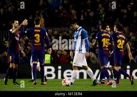 Camp Nou, Barcelona, Spanien. 25. Januar, 2018. Das Ende der Viertelfinale der Copa de S.M. del Rey 17/18 auf das Match zwischen dem FC Barcelona und RCD Espanyol im Camp Nou, Barcelona, Spanien. Credit: G. Loinaz/Alamy leben Nachrichten Stockfoto