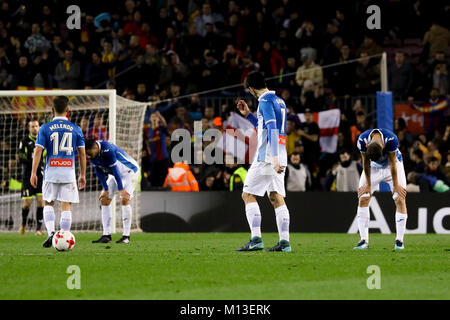 Camp Nou, Barcelona, Spanien. 25. Januar, 2018. Das Ende der Viertelfinale der Copa de S.M. del Rey 17/18 auf das Match zwischen dem FC Barcelona und RCD Espanyol im Camp Nou, Barcelona, Spanien. Credit: G. Loinaz/Alamy leben Nachrichten Stockfoto