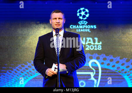 Zeremonie der Präsentation des Logos und Tassen das Finale der UEFA Champions League. 12. Dezember 2017. Kiew, Ukraine Stockfoto