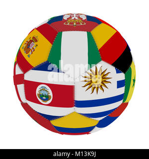 Fußball mit der Farbe der Flaggen der Länder der Welt die Teilnahme auf Fußball, in der Mitte des Costa Rica, Nigeria und Argentinien, 3D-r Stockfoto