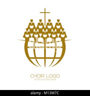 Musik Logo. Christliche Symbole. Ein Chor auf der ganzen Erde lobt Jesus Christus Stock Vektor