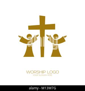 Musik Logo. Christliche Symbole. Die Menschen beten Jesus Christus Stock Vektor