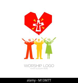 Musik Logo. Christliche Symbole. Diejenigen, die an Jesus glauben, singen ein Lied der Verherrlichung des Herrn Stock Vektor