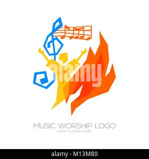 Musik Logo. Christliche Symbole. Der Gläubige betet Jesus Christus, singt die Ehre sei Gott Stock Vektor