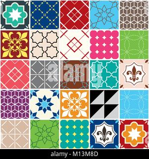 Die nahtlose Vektor Fliese Muster, Azulejos Fliesen, Portugiesische geometrischen und floralen Design - bunte Patchwork Stock Vektor