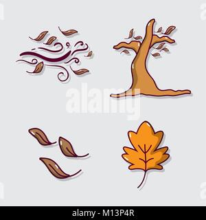 Herbst set Jahreszeit natürliche Pflanzen Vector Illustration Stock Vektor