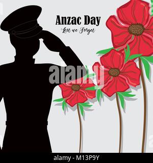 Blumen mit Soldat Armee Tag Vector Illustration zu Anzac Stock Vektor