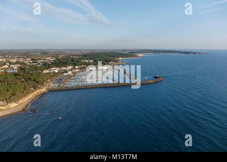 Frankreich, Vendee, Talmont Saint Hilaire, Port Bourgenay und Pointe du Payre (Luftbild) Stockfoto