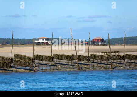 Frankreich, Gironde, Bassin d'Arcachon, l'Ile aux Oiseaux, verstaut Kabinen Stockfoto