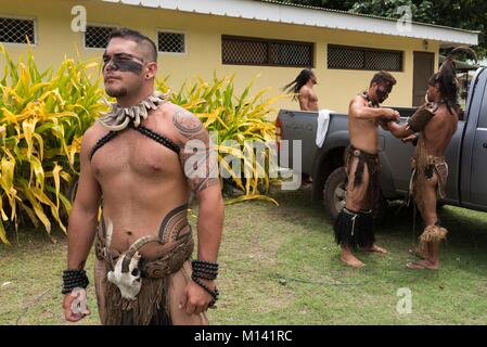 Frankreich, Französisch Polynesien, Marquesas Archipel, Ua Pou Insel, Hakahau, Marquesanische Tattoos Stockfoto