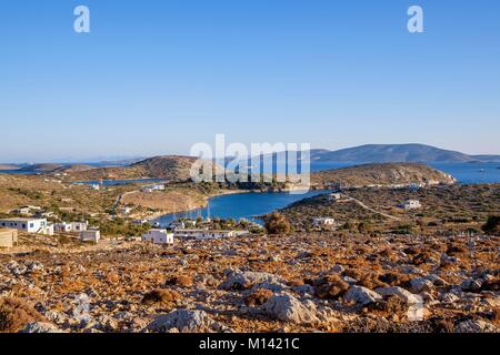 Griechenland, Dodecanese Inseln, Arki Insel, Arki kleinen Hafen, Port Augusta und Lipsi Insel im Hintergrund Stockfoto