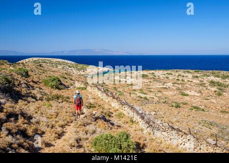 Griechenland, Dodecanese Inseln, Arki Insel, Wanderung zu Limnari Strand Stockfoto