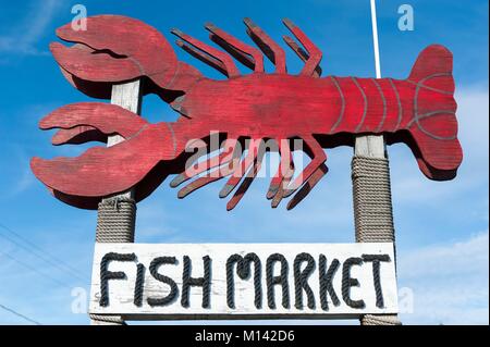 Kanada, New Brunswick, Alma, Zeichen, Hummer, Markt Stockfoto