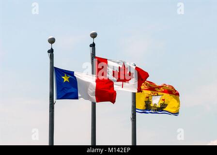 Kanada, New Brunswick, Shippagan, Akadische Fahne, Flagge Kanada Flagge von New Brunswick Stockfoto