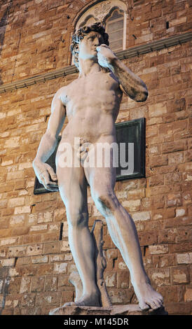 Michelangelos David Statue, die Piazza della Signoria, Florenz, Toskana, Italien Stockfoto