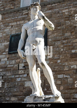 Michelangelos David Statue, die Piazza della Signoria, Florenz, Toskana, Italien Stockfoto