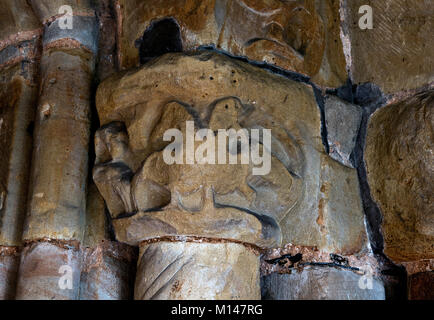 Norman Süd Eingang detail, St. Johannes der Täufer Kirche, Wolvey, Warwickshire, England, Großbritannien Stockfoto