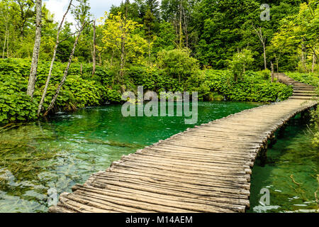 Steg/Promenade & See, an den Nationalpark Plitvice, sowohl in Lika-Senj County & Karlovac county. in Kroatien Stockfoto