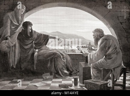 Anna Komnene diktieren Der Alexiad. Anna Komnene, aka Anna Comnena, 1083 - 1153. Byzantinische Prinzessin, Gelehrter, Arzt, Krankenhaus, Administrator, Historiker und Autor des Alexiad. Nach dem Gemälde von W.S. Bagdatopoulus, (1888-1965). Von Hutchinson's Geschichte der Nationen, veröffentlicht 1915. Stockfoto