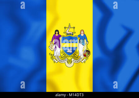 3D-Flagge von Philadelphia (Pennsylvania), USA. 3D-Darstellung. Stockfoto