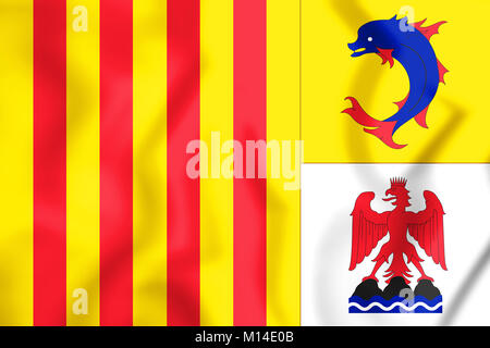 3D-Flagge Provence-Alpes-Cote d'Azur, Frankreich. 3D-Darstellung. Stockfoto