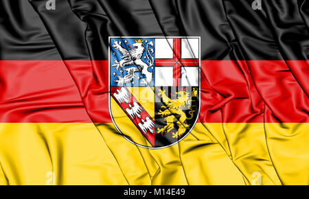 3D Flagge des Saarlandes, Deutschland. 3D Illustration. Stockfoto