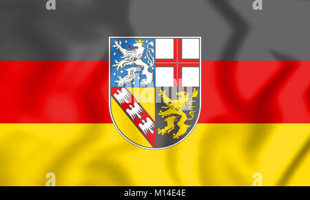 3D Flagge des Saarlandes, Deutschland. 3D Illustration. Stockfoto