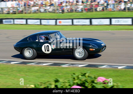 1962 Jaguar E-Type in Besitz von Marc Davis von Martin O'Connell in der RAC-TT Feier Gefahren am Goodwood Revival Stockfoto