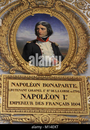 Öl Leinwand Malerei Porträt von Napoleon Bonaparte als Oberstleutnant der korsischen Nationalgarde von Henri Felix Emmanuel Philippoteaux (BECAM Stockfoto