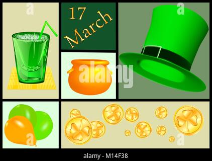 Für St. Patricks Tag. Saint Patricks Day typische Elemente Stock Vektor