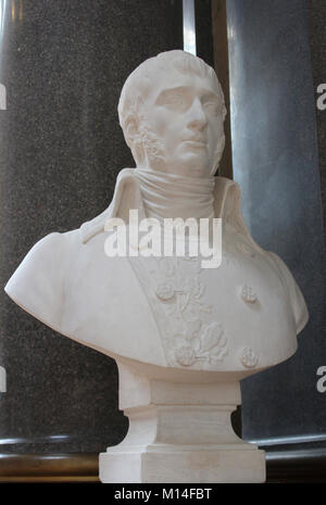 Marmorbüste von Armeegeneral Barthelemy Catherine Joubert von Louis-Simon Boizot in die Galerie der Schlachten, Schloss Versailles, Paris, Frankreich. Stockfoto