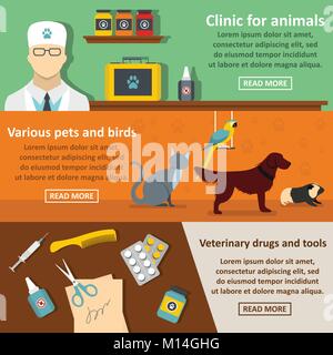 Tierklinik pflege Banner horizontal, flacher Stil Stock Vektor