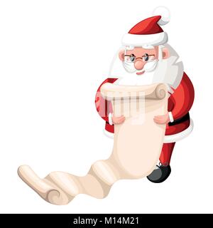 Santa Claus prüfen Liste Vector Illustration auf weißem Hintergrund Stock Vektor