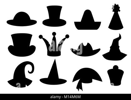 Fun Karneval festliche Sammlung der netten Feier und Verkleidung Hut schwarze Silhouette Vector Illustration auf weißem Hintergrund Webseite und mobile App Design isoliert Stock Vektor