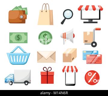 Der bunte Symbol für Online shopping Vector Illustration auf weißem Hintergrund Webseite und mobile App Design. Stock Vektor
