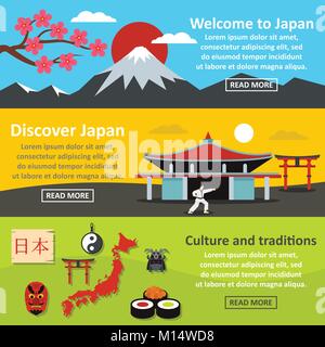 Japan Landschaft banner horizontal, flacher Stil Stock Vektor