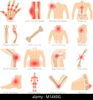 Orthopädische Erkrankungen Symbole, Cartoon Stil Stock Vektor