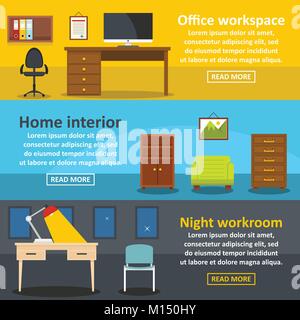 Office Interior banner horizontal, flacher Stil Stock Vektor