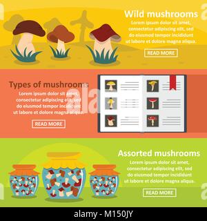 Pilzarten banner horizontal, flacher Stil Stock Vektor
