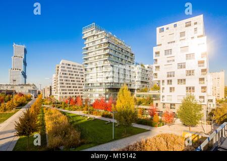 Frankreich, Paris, Quartier des Batignoles, Martin Luther King Park im Herbst, sanierte auf ehemalige SNCF Eigenschaft Stockfoto