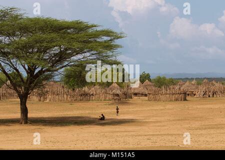 Äthiopien, untere Omo Valley UNESCO Weltkulturerbe, Karo Stamm Stockfoto