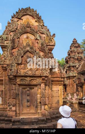 Kambodscha, Angkor, als Weltkulturerbe von der UNESCO, Banteay Srei (X Jahrhundert), Malraux wurde verfolgt, weil er Reliefs im Tempel klept Stockfoto