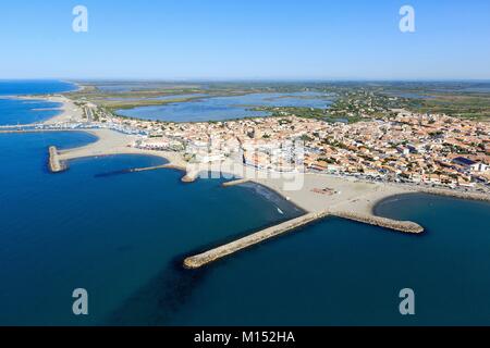 Frankreich, Bouches-du-Rhone, regionale Naturpark der Camargue, Les Saintes Maries de la Mer (Luftbild) Stockfoto