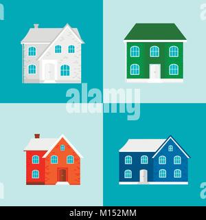 Sammlung von abstrakten Hintergrund mit gemütlichen Heim, Haus, Ferienhaus, Platz für Text. Feder, modernes Gebäude. Flache Bauweise urbanen Landschaft. Stock Vektor