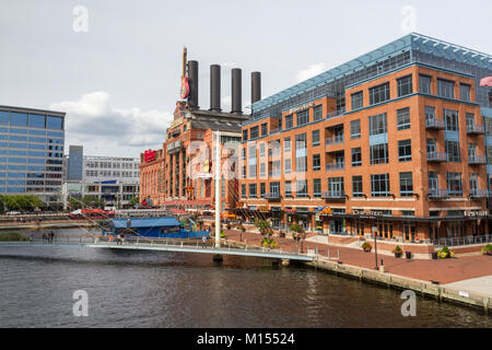 Die Pratt Street, Baltimore Inner Harbor, Baltimore, Maryland, USA. Stockfoto