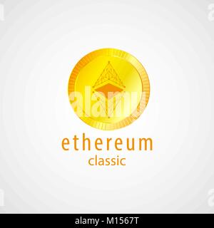 Goldene Münze mit astraleums klassisches Zeichen. Geld und Finanzen Symbol. Vector Illustration isoliert auf weißem Hintergrund. Stock Vektor