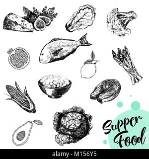 Satz von Hand gezeichnete Skizze Stil isoliert Essen. Vector Illustration. Stock Vektor