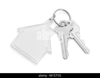 Haus Tasten mit Haus Schlüsselbund isoliert auf einem weißen Hintergrund. Stockfoto