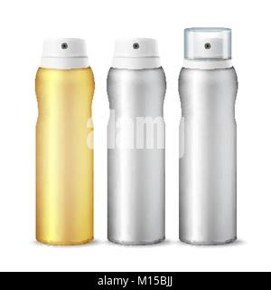 Realistische Kosmetik Spray kann Vector. Aluminium kann Vorlage leer. Verschiedene Deodorant Typen. 3D-Packaging. Isolierte Abbildung Stock Vektor